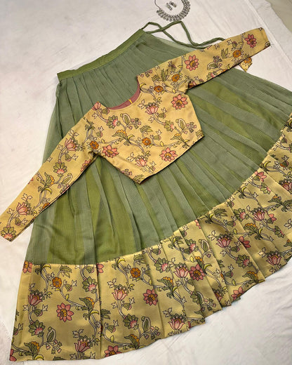 Kalamkari crop-top Kota doriya printed Lehenga sets