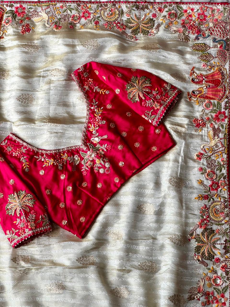 Dola silk Multi Colour Banjarasaree with stitched blouse luxe