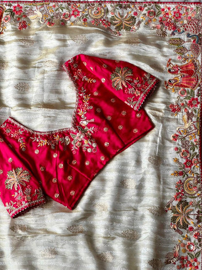 Dola silk Multi Colour Banjarasaree with stitched blouse luxe