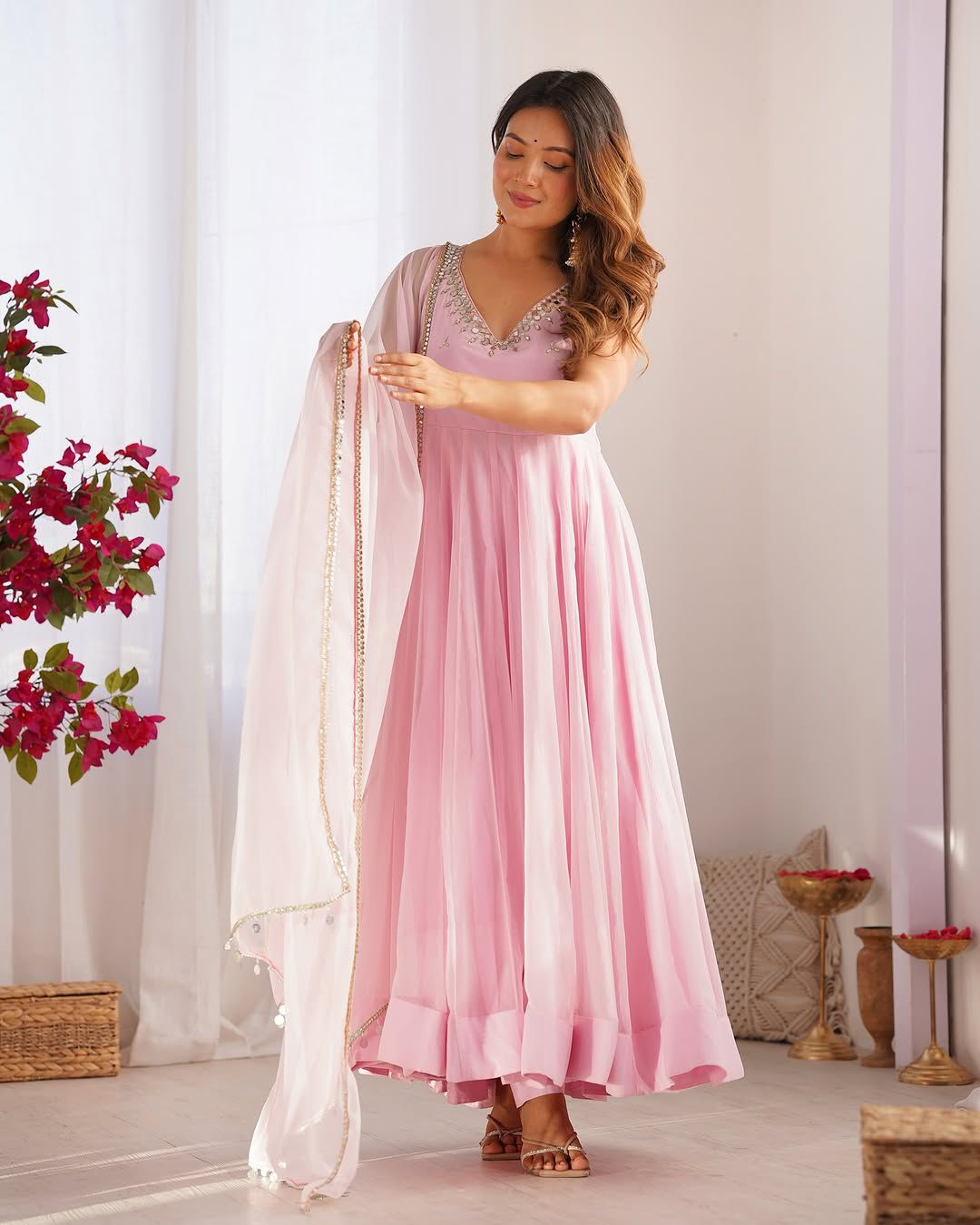 Georgette Gown with pant , Dupatta