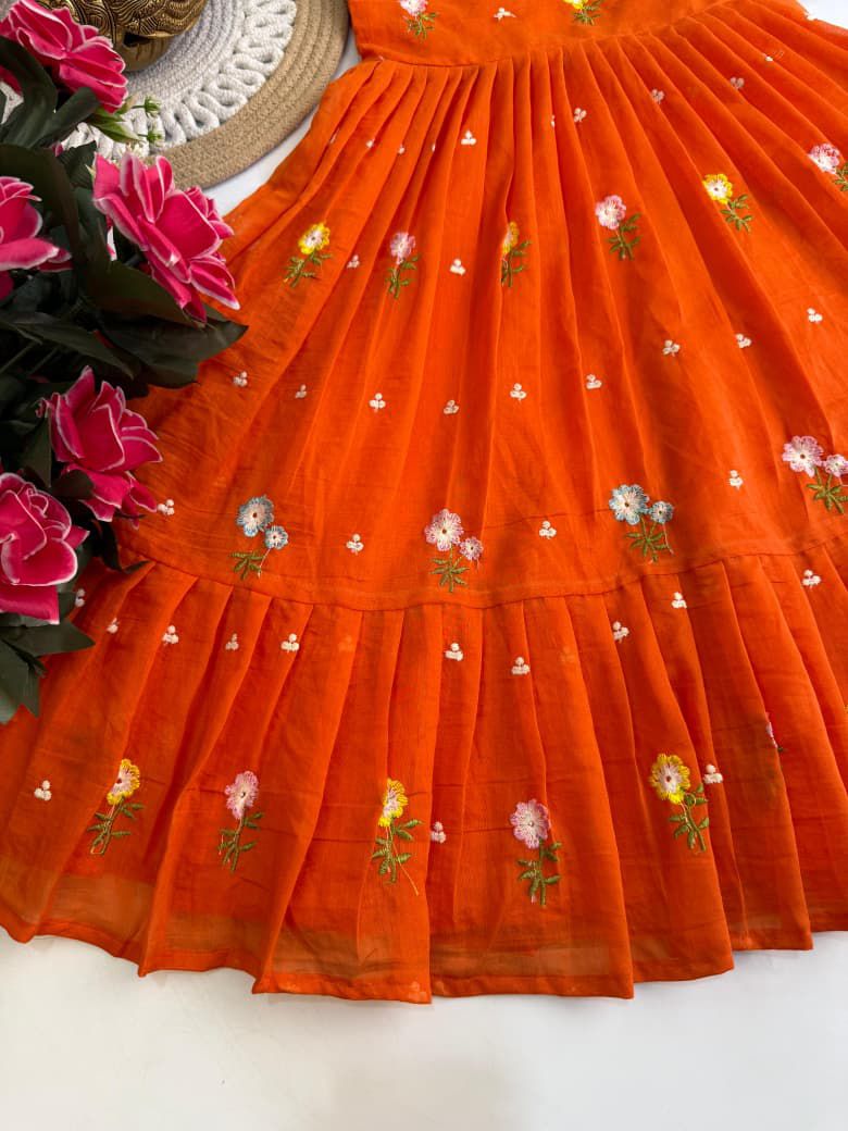 Kids travelling special Chanderi gowns