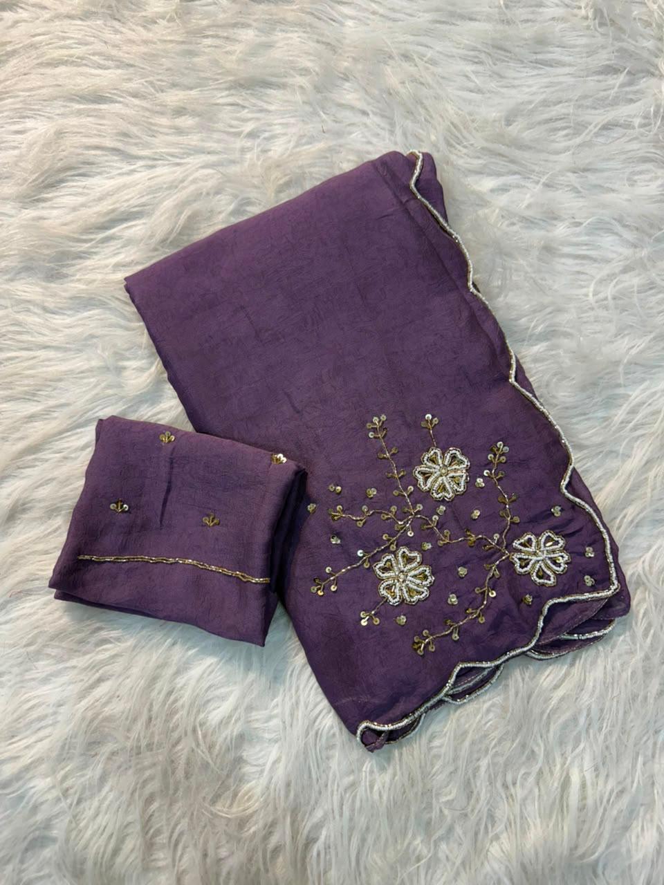 Trending rangoli crush saree with handwork