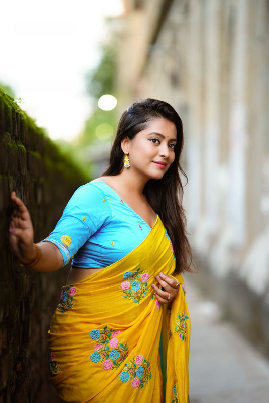 Budget maslin   cotton  saree with embroidery pattu