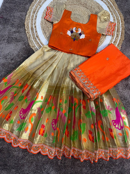 Cute paithani silk zari weaving kids sets