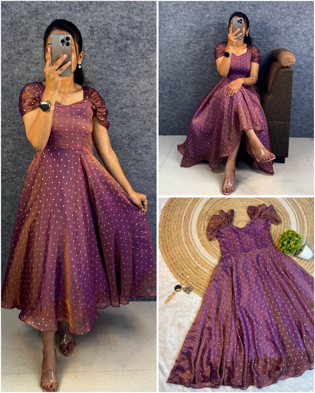 Designer princess party wear tissue butti midi gown