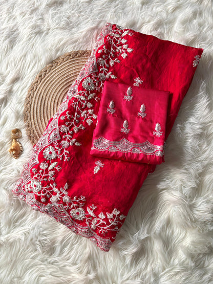 Latest fancy silk saree with an unstitched silk blouse within budget