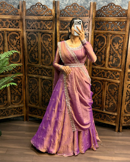 South style silk gown with dupatta