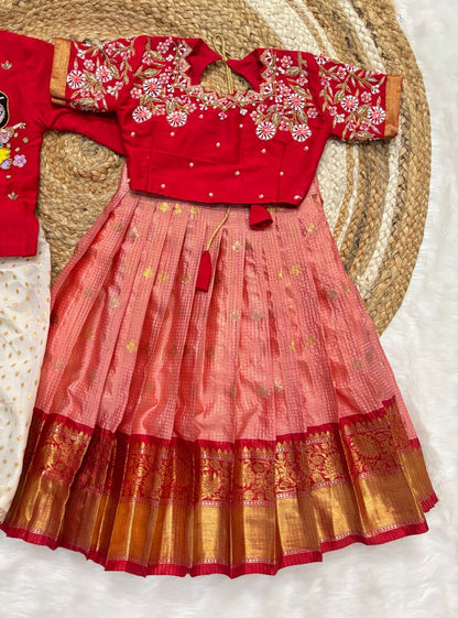 MAGGAM WORK KIDS ETHNIC WEAR BOY KURTA WITH  GIRL CUTE WEAR