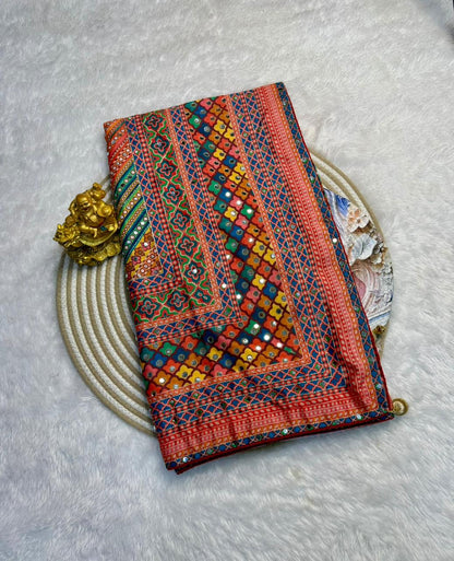 Trendy soft Chinnon mirror sarees
