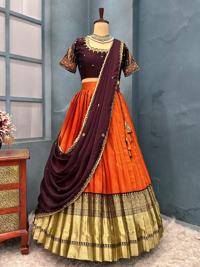 Most demand designer Kanjivaram rust orange lehenga