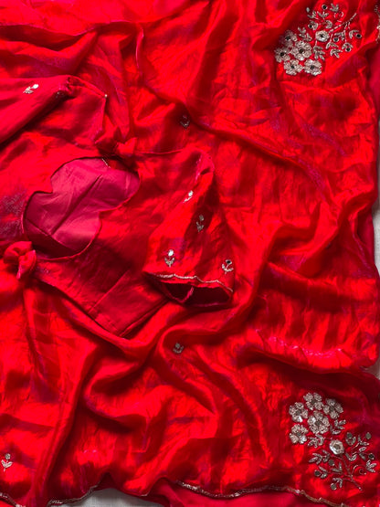 Redrose trendy saree with stitched blouse