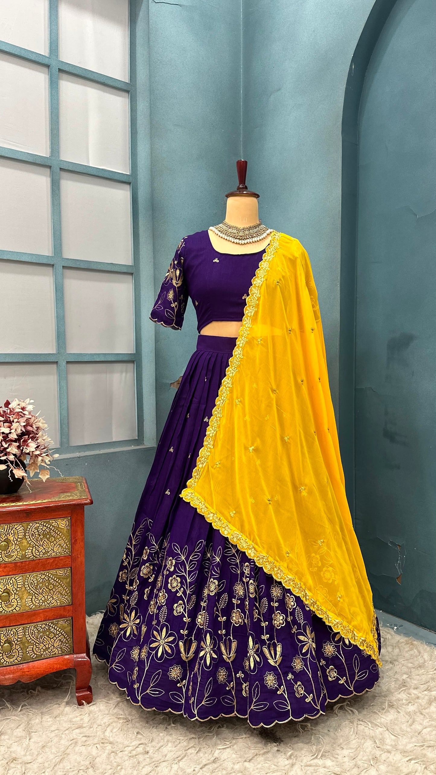 Blooming Vichitra silk designer lehenga
