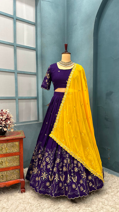 Blooming Vichitra silk designer lehenga