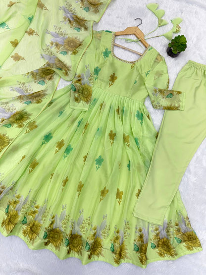 Floral printed Organza Anarkali Suit set