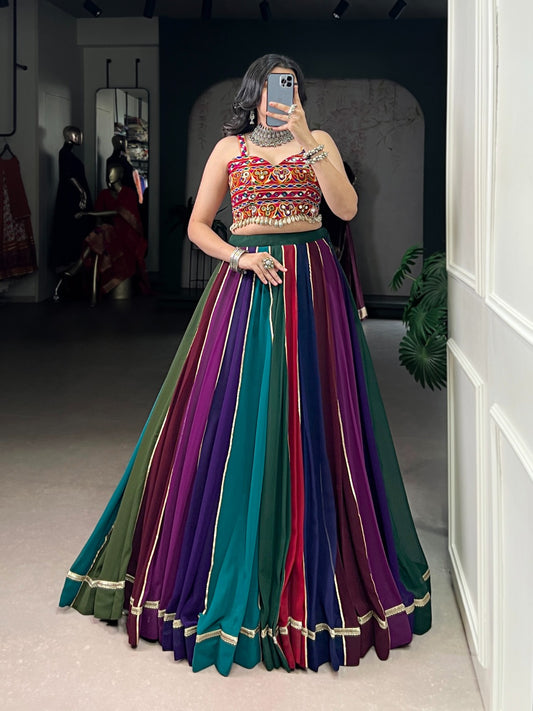 stunning lehenga choli features real mirror Gamthi work