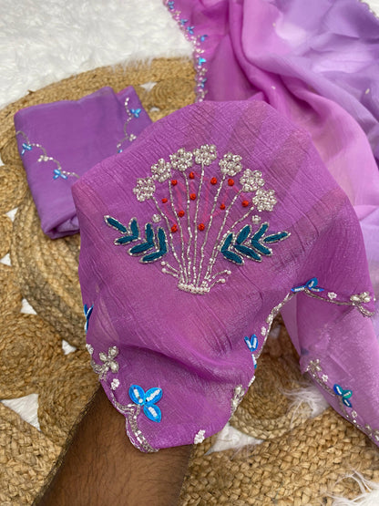 Crunchy silk trendy look party wear saree