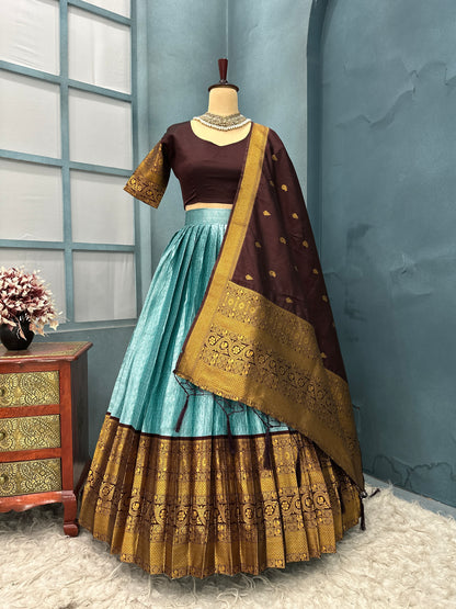 Kanchi checks semi pattu Designer Lehenga