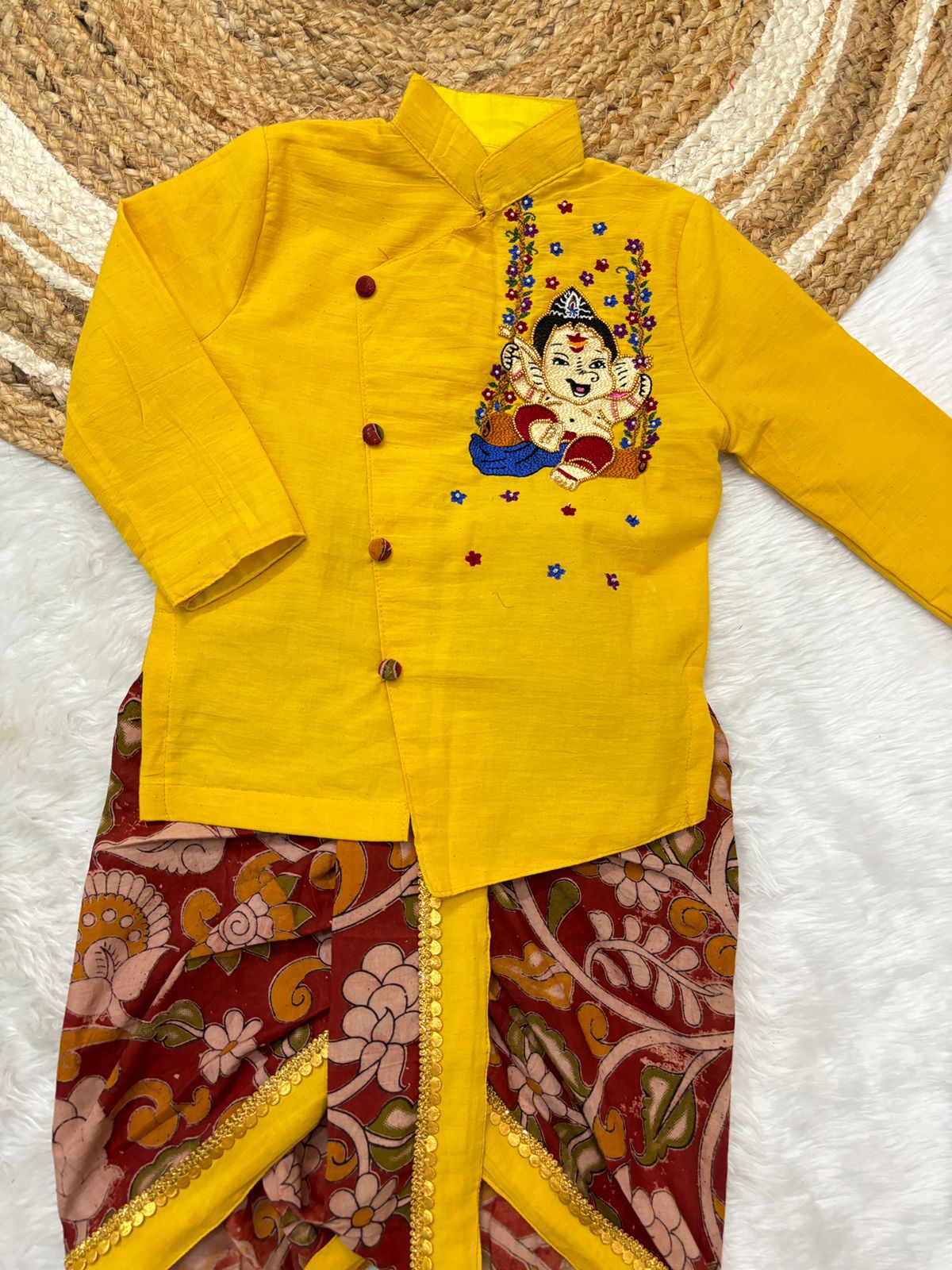 Kids Ganesh maggam work kurta dhoti set