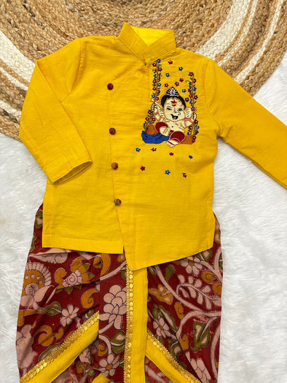 Kids Ganesh maggam work kurta dhoti set