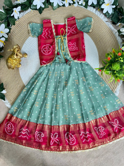 Ugadi special kids gown with coat /lehenga choli