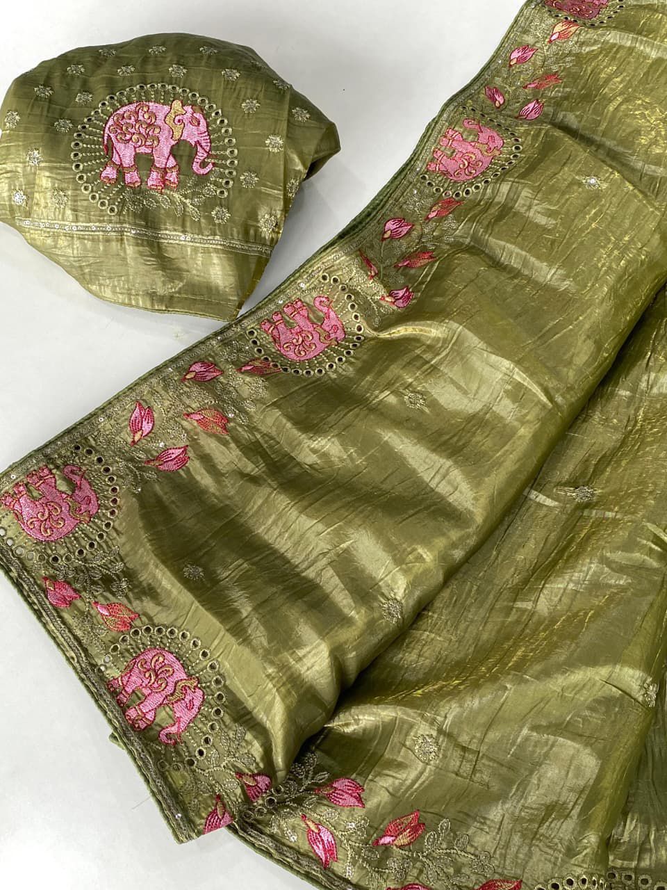 Crush silk embroidery trendy look saree
