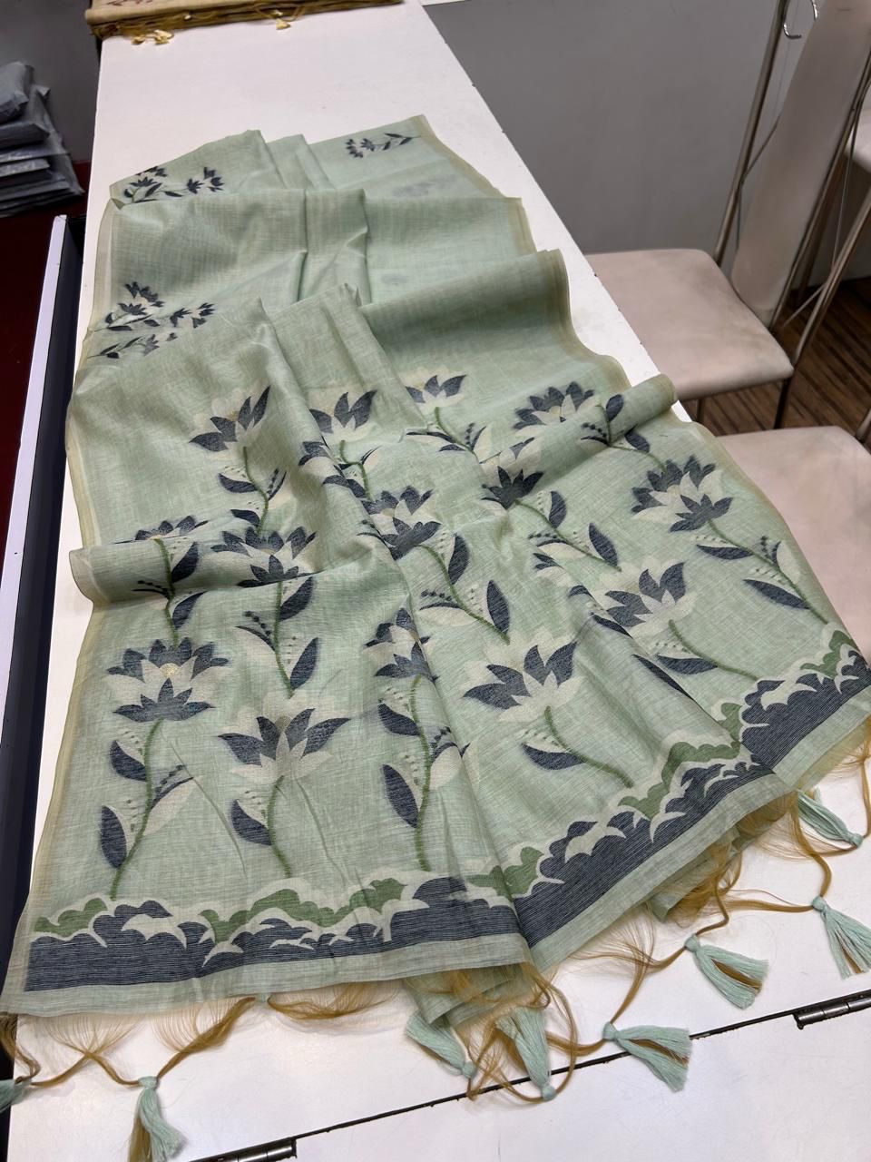Munga Jamdani  Cotton Classic Resham Budget saree