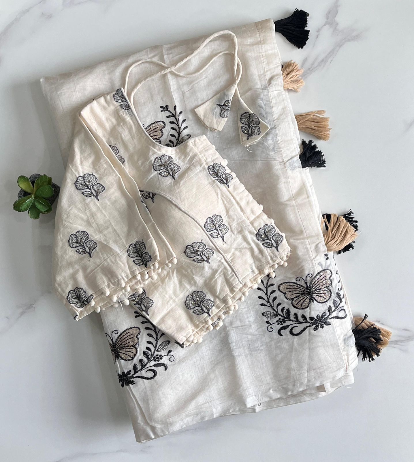 Butterfly Chanderi Saree with Stitched Blouse