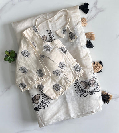 Butterfly Chanderi Saree with Stitched Blouse