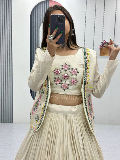 Designed Fully stitched Blouse and 2 in one lehenga crop set