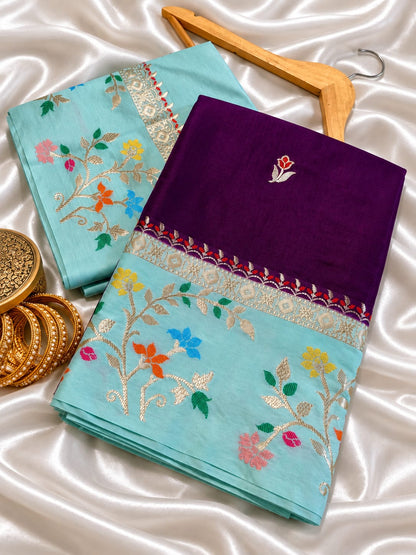 Budget Banarasi Katan Silk Saree with Contrast Alfi Border