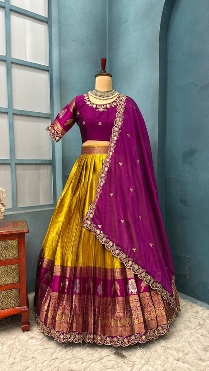 Kanjivaram silk Designer jacquard embroidery lehenga sets