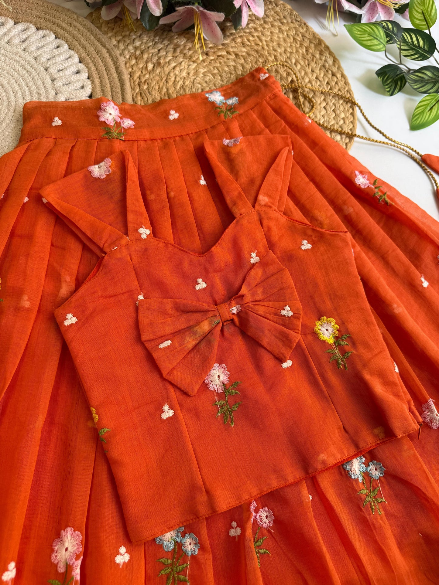 Kids Mul Chanderi embroidery cotton cut flower sets