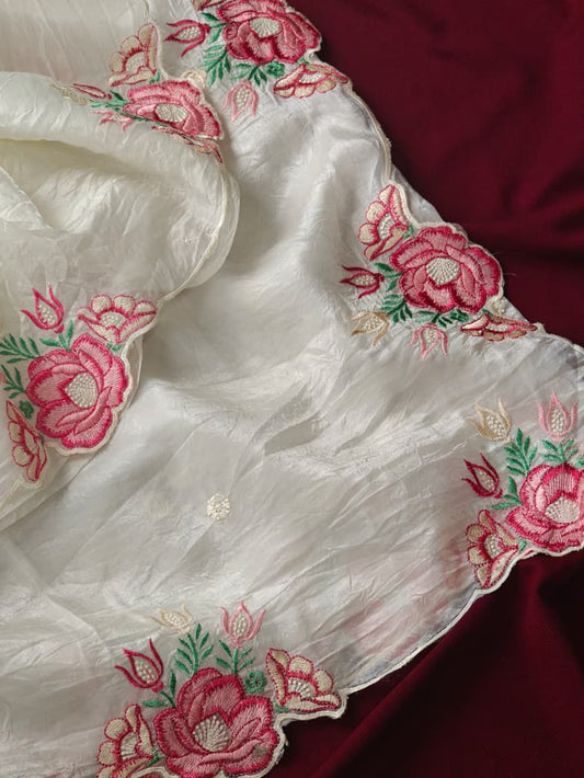 Pure Crush Silk Embroidery Cutwork saree Luxe