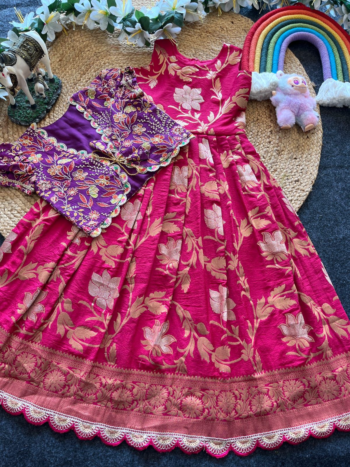 Khadi Georgette 2 in One Gown with Coat sets Kids Gowns