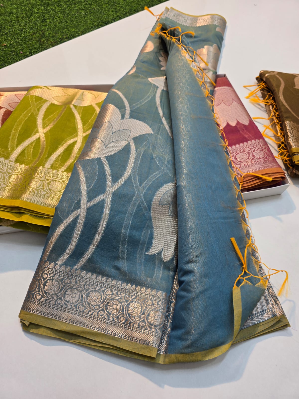 Banarasi mul cotton silk jaal pattern sarees