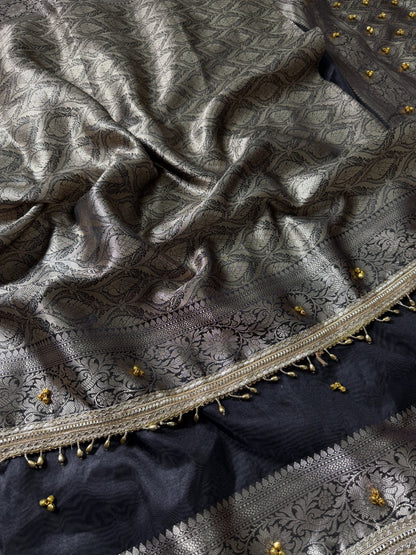 Banarasi Tissue Zari Weaving Border Saree  ghungroo work