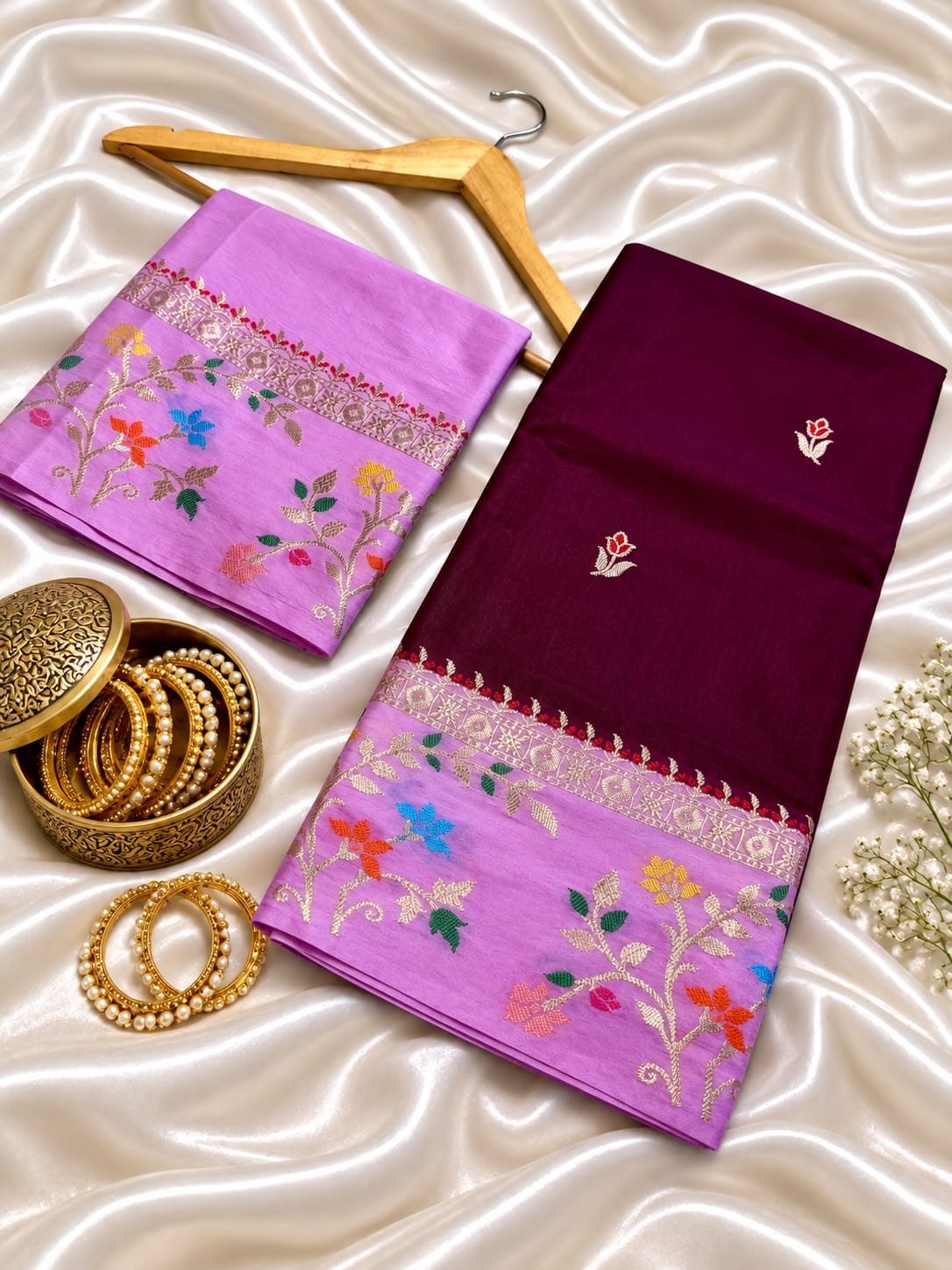 Budget Banarasi Katan Silk Saree with Contrast Alfi Border