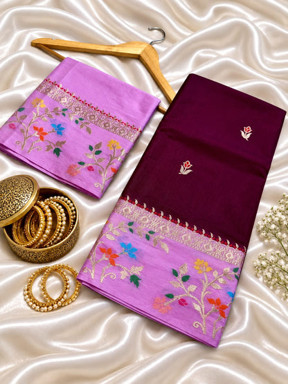 Budget Banarasi Katan Silk Saree with Contrast Alfi Border