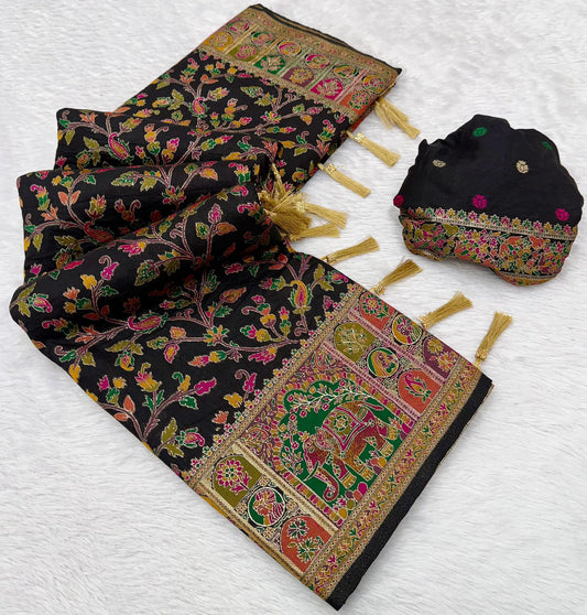 Vintage rajwadi pashmina silk saree