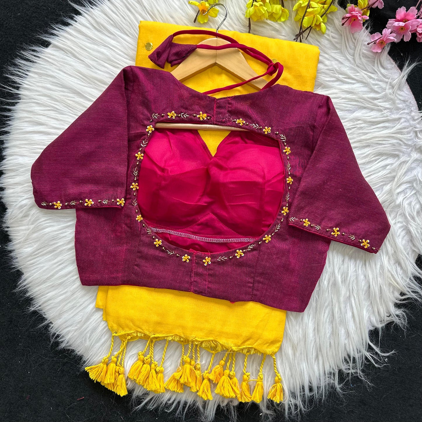 Khadi Cotton Saree with Desginer stitched blouse