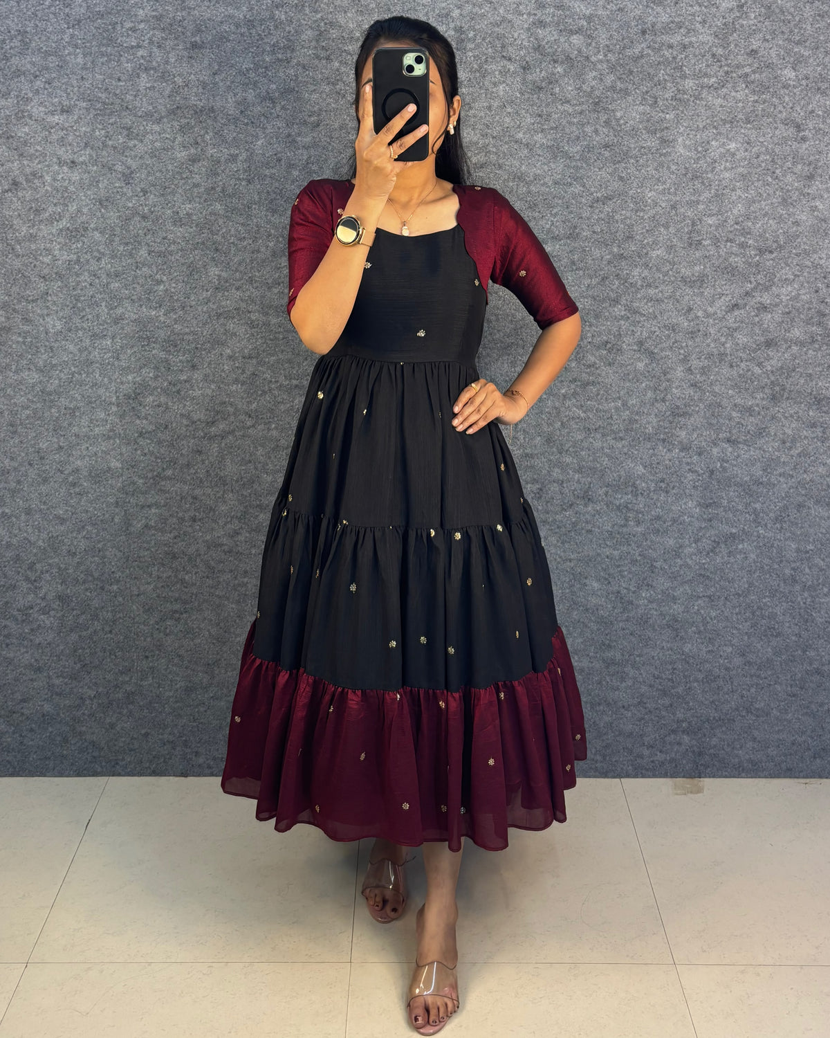 Café multi colour designer vichitra silk gown