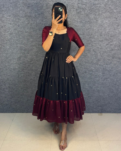 Café multi colour designer vichitra silk gown