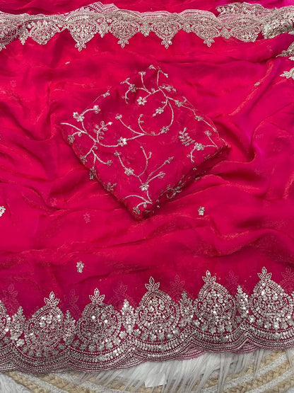 Fendi chiffon  budget saree with sequence work