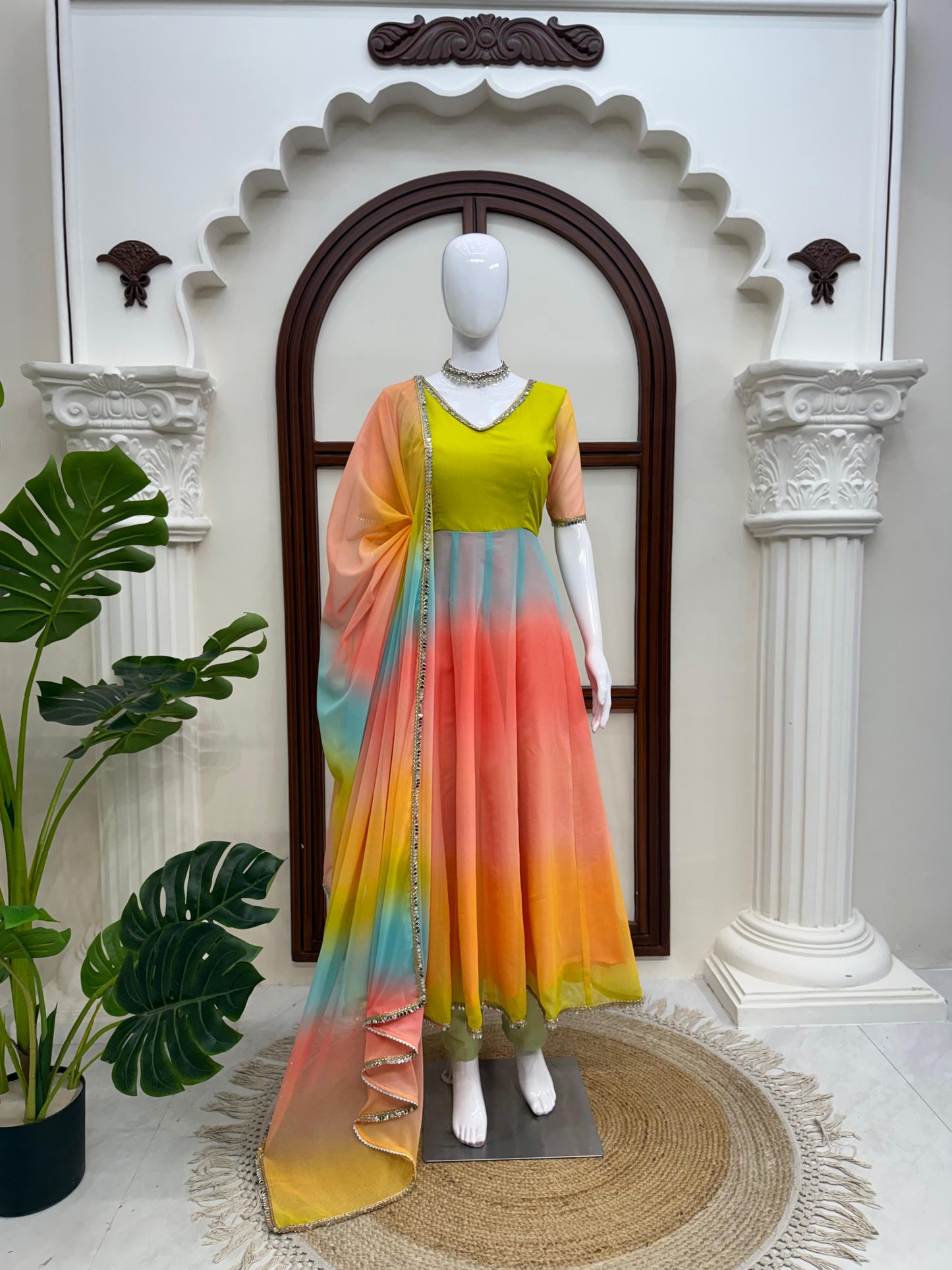 Rainbow Anarkali charm gown