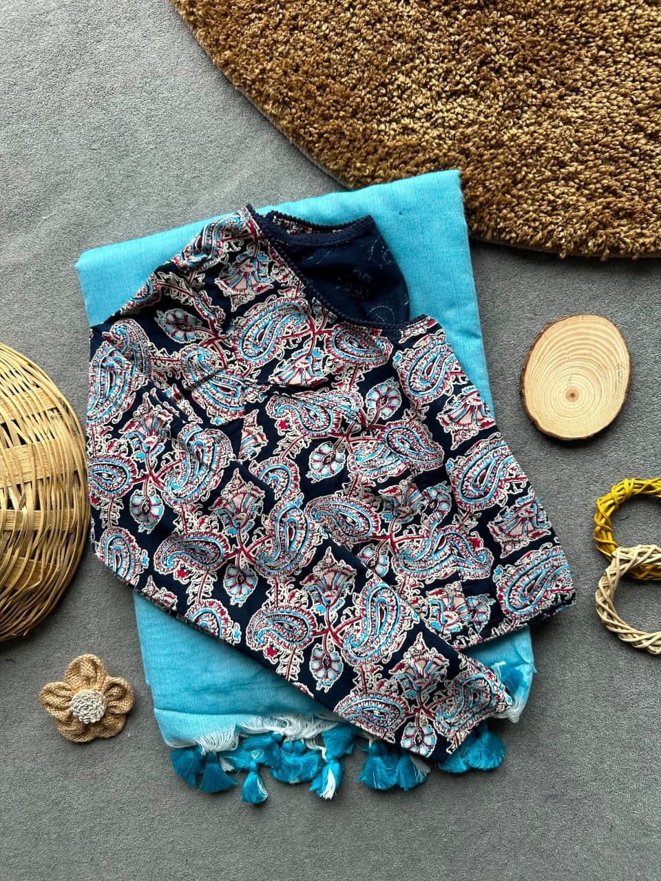 Khadi Streachable cotton stitched blouse