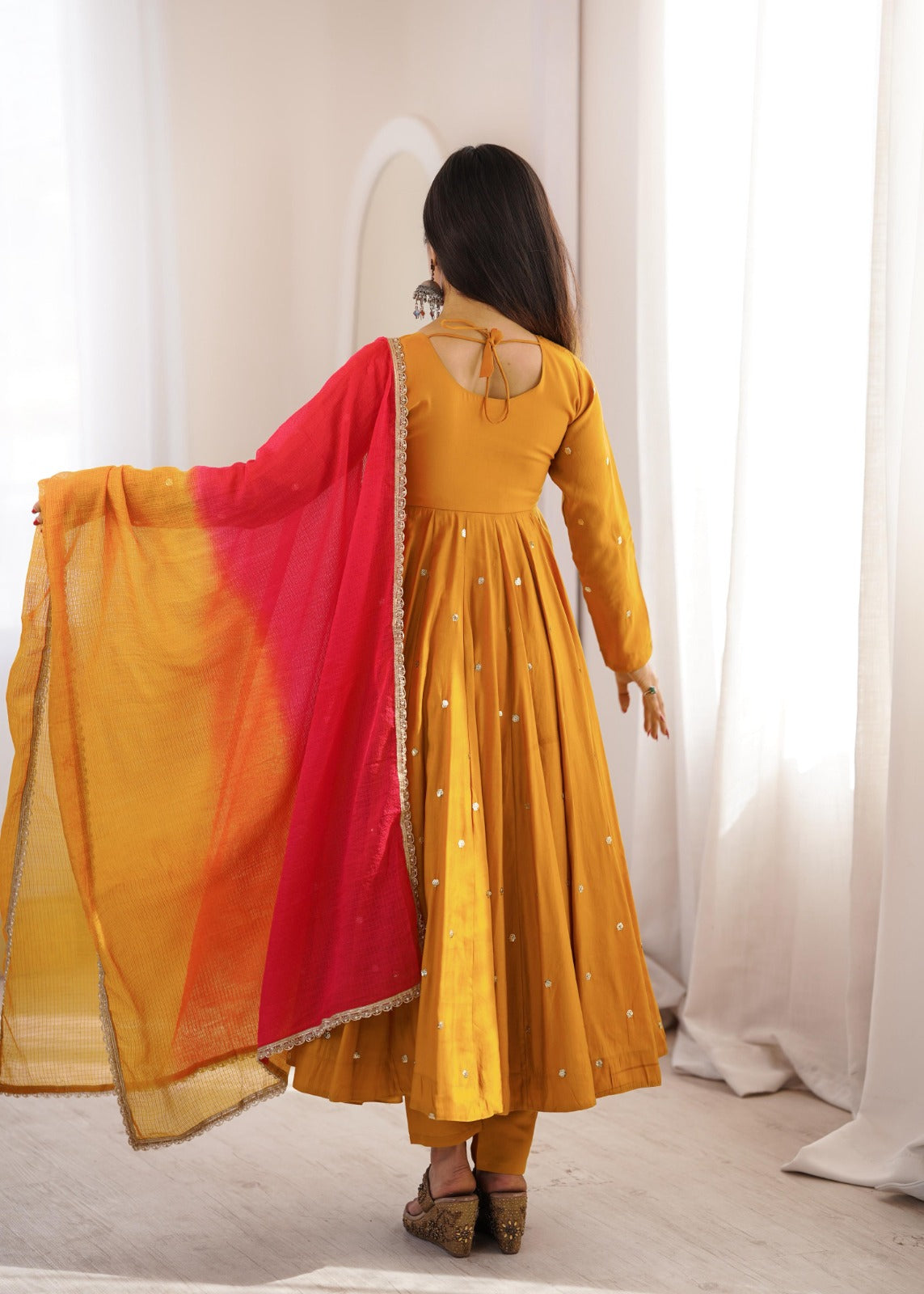 Anarkali 3 piece embroidered office set
