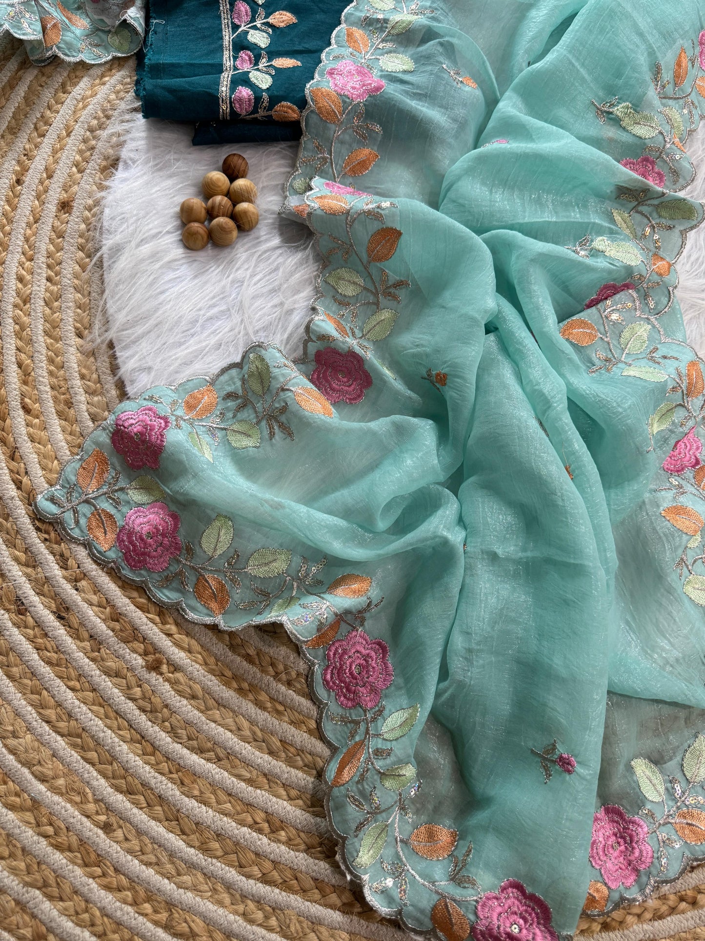 Chiffon floral Embroidery Crush budget sarees