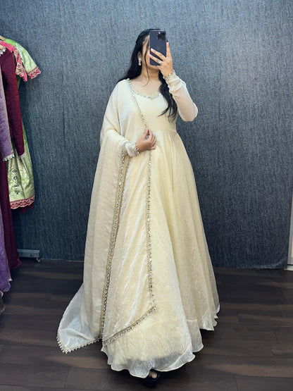 Fendy silk crush mirror lace gowns