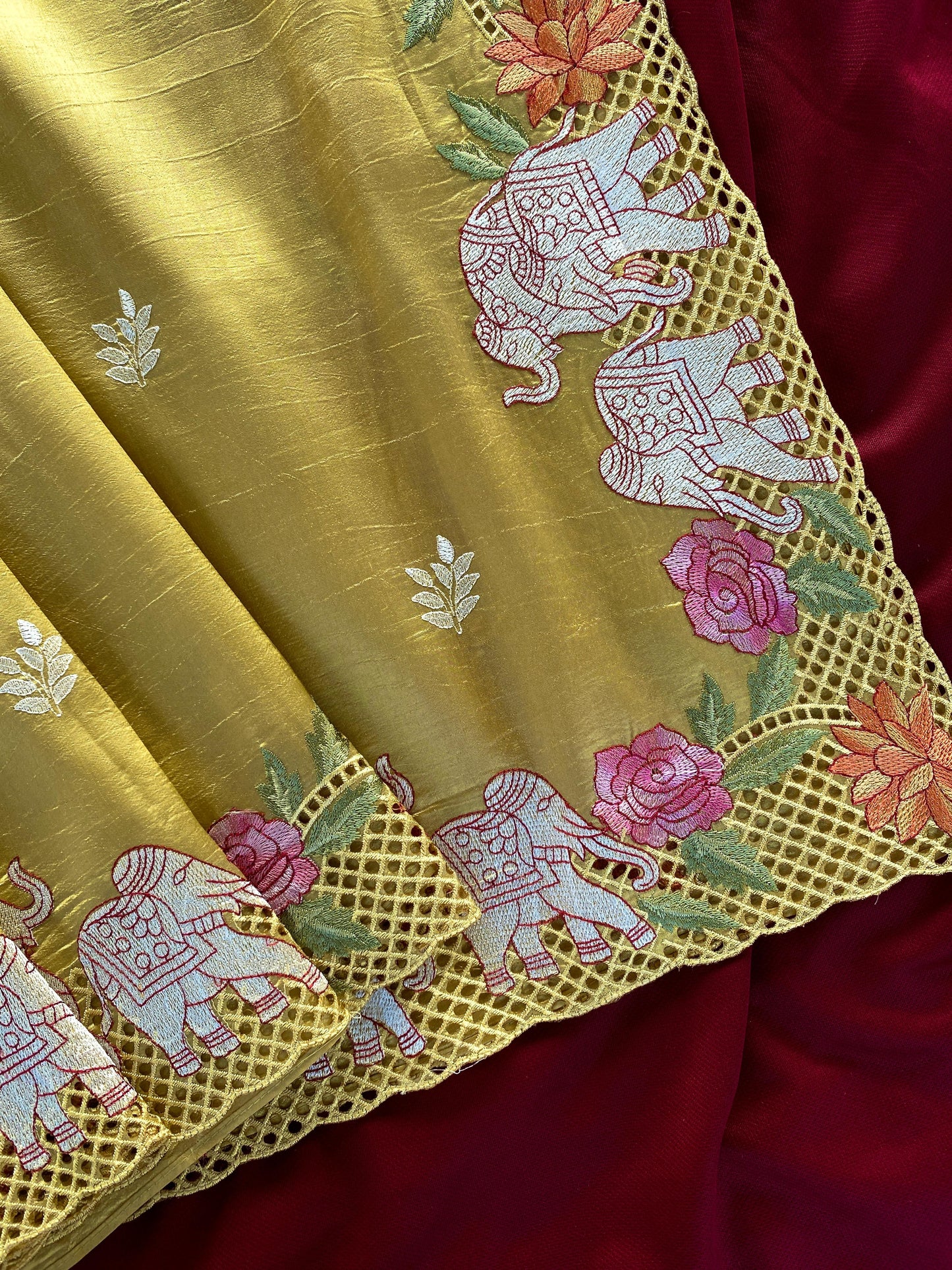 Tussar embroidered hole work premium traditional saree