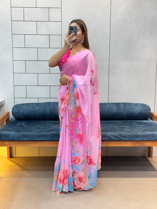 Organza handwork Viral Trendy Saree